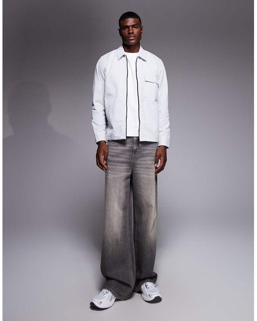 Boss White Lorum Zip Through Overshirt for men