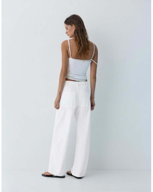 Pull&Bear White Balloon Jeans With Drawstring
