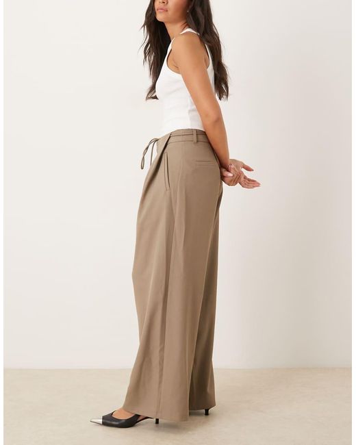Motel Natural Rivela Tie Waist Wide Leg Tailored Trousers