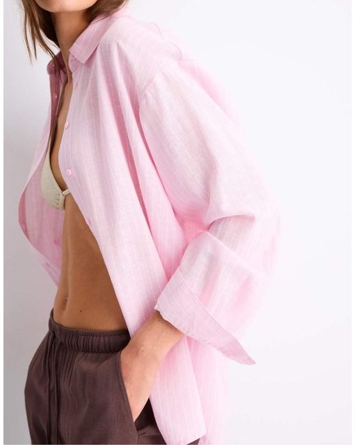 Stradivarius Purple Linen-effect Shirt