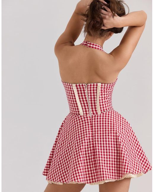 House Of Cb Pink Heidi Cotton Halter Neck Mini Dress
