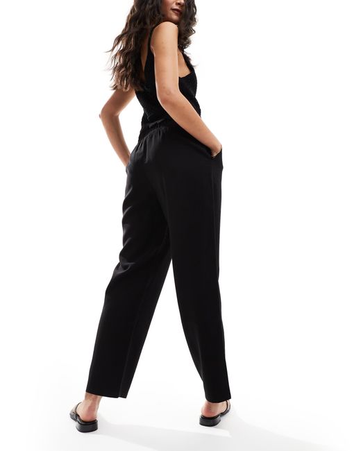 Mango Black Linen Look Cropped Relaxed Trousers