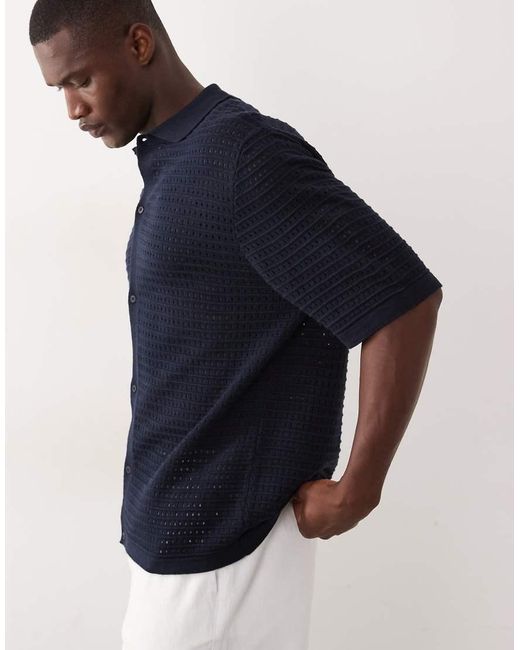 ASOS Blue Relaxed Knitted Button Through for men