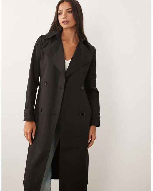 Forever New Black Button Down Tie Detail Trench Coat