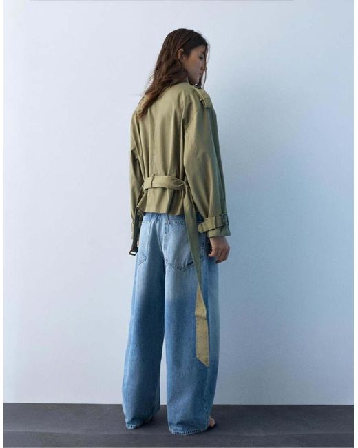 Pull&Bear Green Short Trench Coat