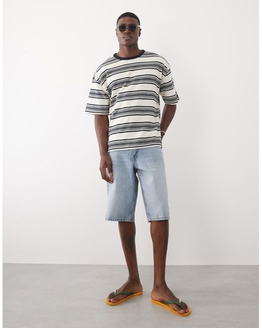 ASOS COLLECTIVE Natural Oversized Heavyweight Textured Striped T-shirt for men