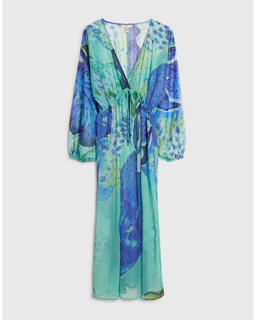 River Island Blue Floral Print Maxi Beach Tunic Dress