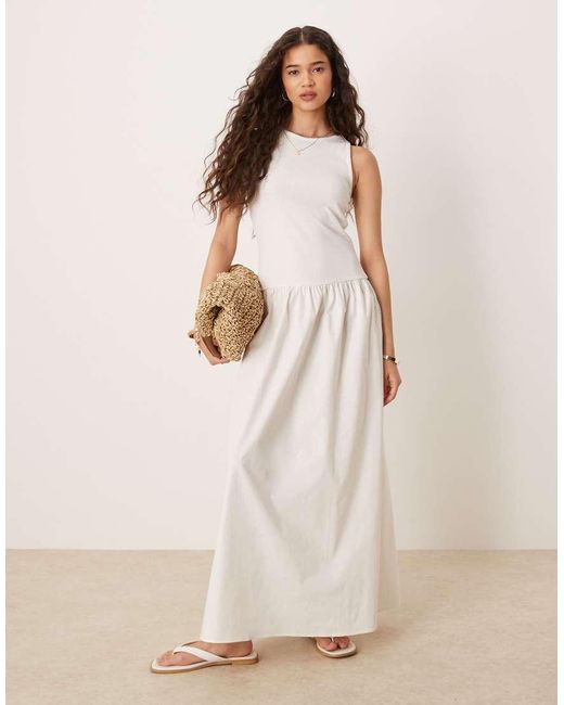 Vila Natural Sleeveless Maxi Dress With Poplin Skirt Detail