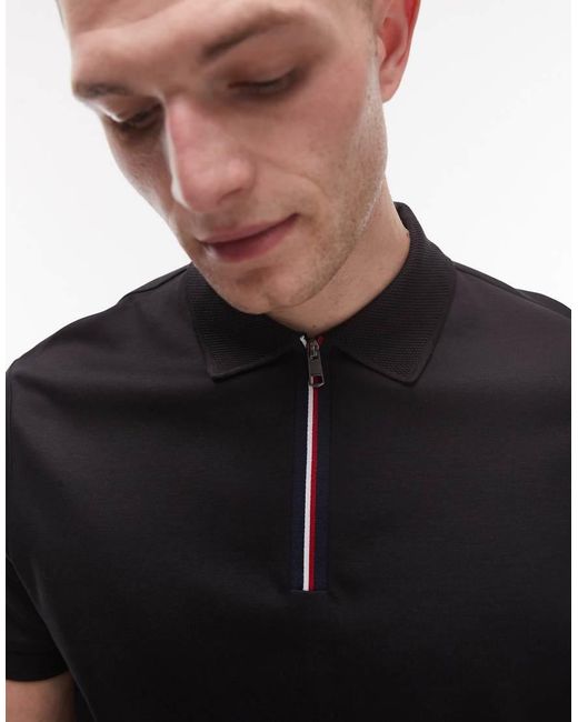 Tommy Hilfiger Black 1/4 Zip Polo for men