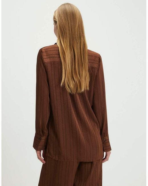 River Island Brown Satin Striped Crinkle Blouse