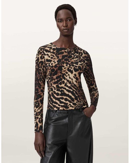 AllSaints Black Katlyn Leopard Top