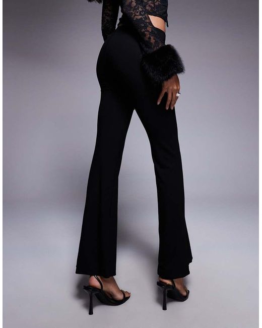 Oh Polly Black Mid-rise Flared Trousers