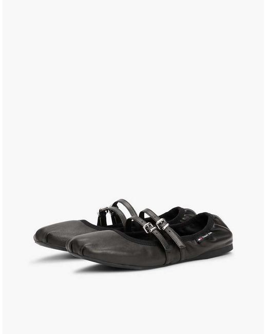 Tommy Hilfiger Black Leather Buckle Strap Ballerinas