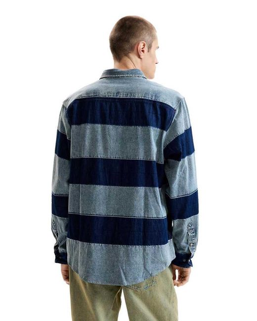Desigual Blue Striped Denim Shirt for men