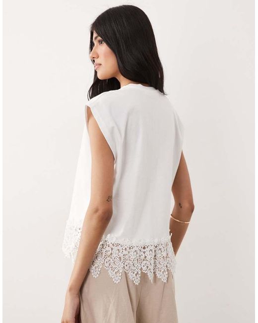 Mango Natural 100% Cotton Embroidered Hem T-Shirt