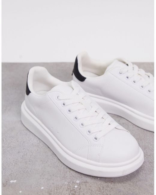 Pull&Bear White Flatform Sneakers With Black Back Tab