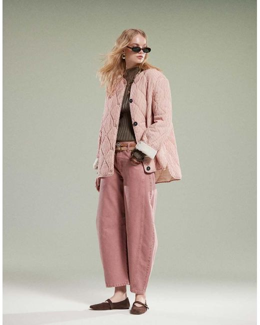 Giacca Trapuntata Oversize Rosa A Righe Con Fodera A Contrasto di ASOS in Natural