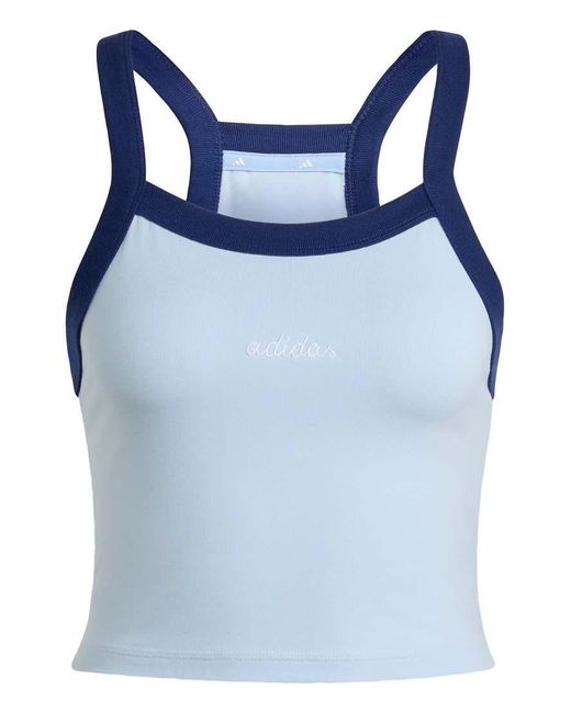 Adidas Originals Blue Seasonal Essentials Colorpop Tank With Embroidered Graphic