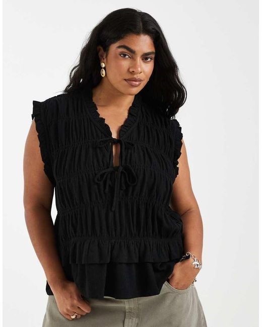 ONLY Black Tie Front Linen Blend Top