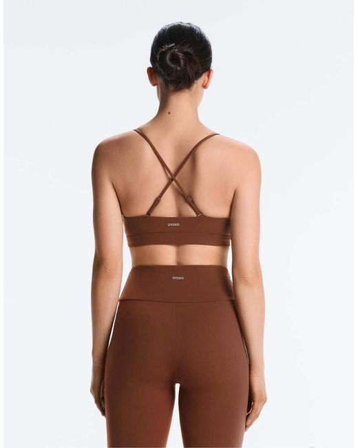 Oysho Brown Comfortlux Light-support Sports Bra With Crossover Straps