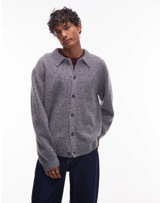 Topman Blue Oversized Fit Button Up Cardigan for men