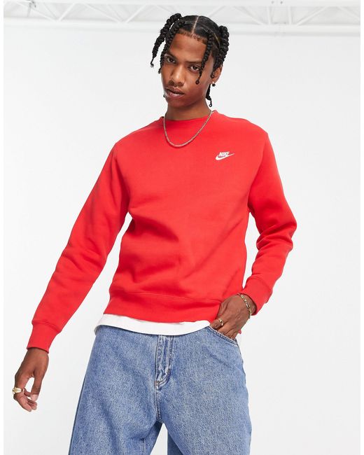 Nike Club Crew Neck Sweat in Red for Men | Lyst