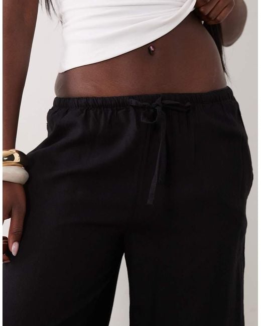Mango Black Teen Linen Mix Tie Waist Straight Trouser