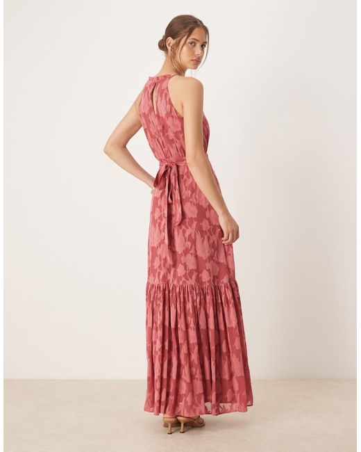 ANAYA Red Frill Halter Neck Maxi Dress