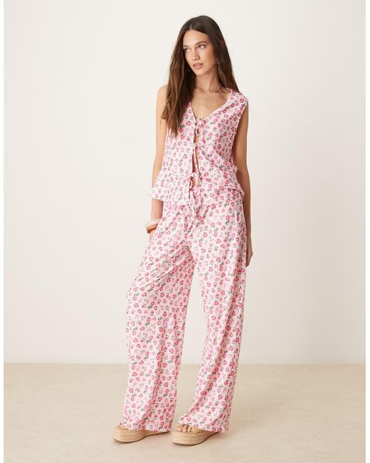 ASOS Pink Wide Leg Tie Front Trouser