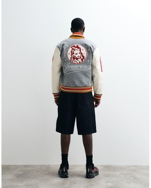 ICECREAM Gray Collegiate Varsity Jacket for men