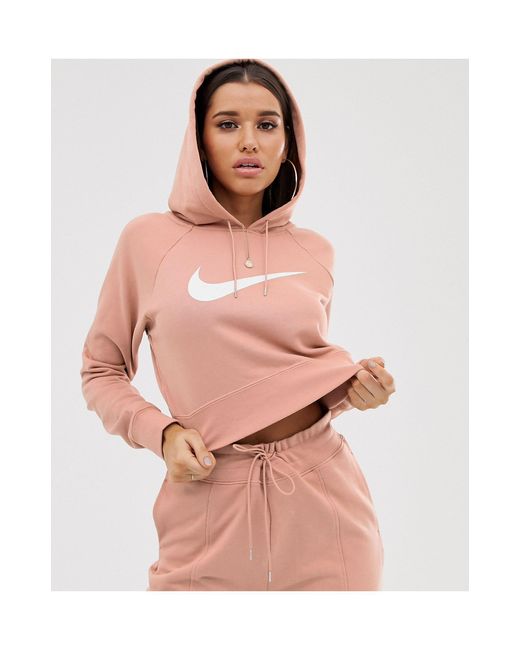Nike Sportswear Swoosh Cropped French Terry Hoodie in Rose Gold/(White)  (Pink) | Lyst Australia