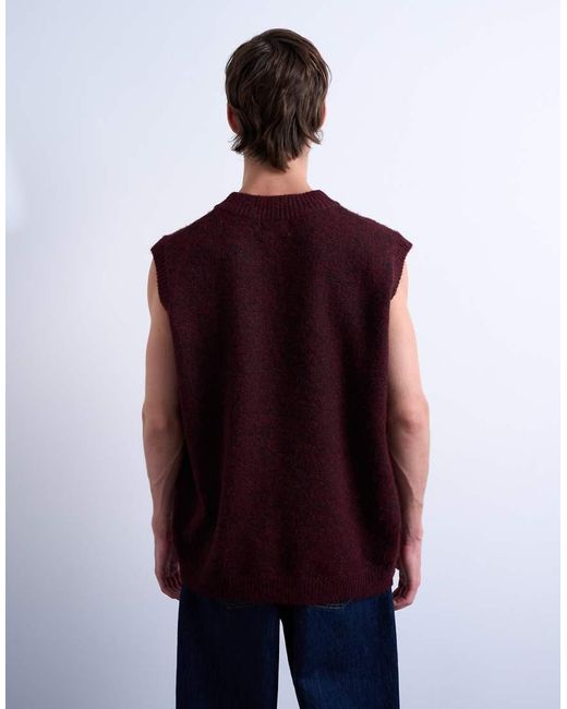 Topman Red Oversized Fit Knitted V-neck Tank for men