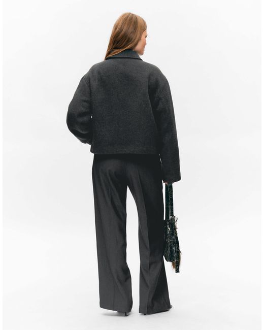 Monki Gray Short Collared Jacket With Wool