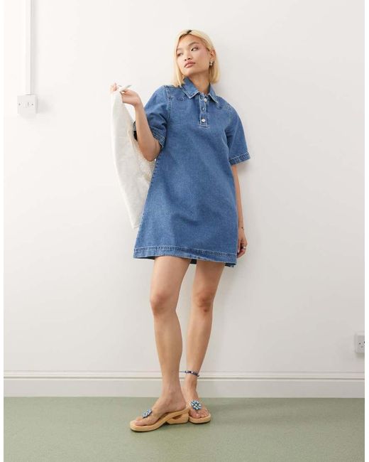 Reclaimed Vintage Blue Denim Western Detail Mini Shirt Dress