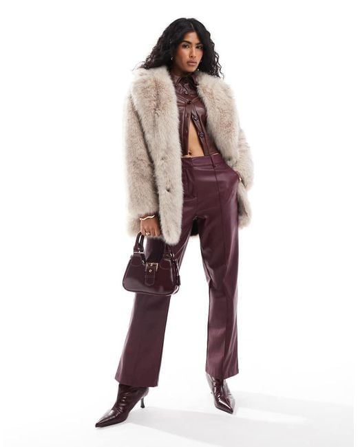 Pull&Bear Brown Faux Fur Mid Length Coat