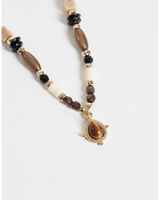 ASOS Metallic Stone Pendant Mixed Shape Beaded Necklace for men