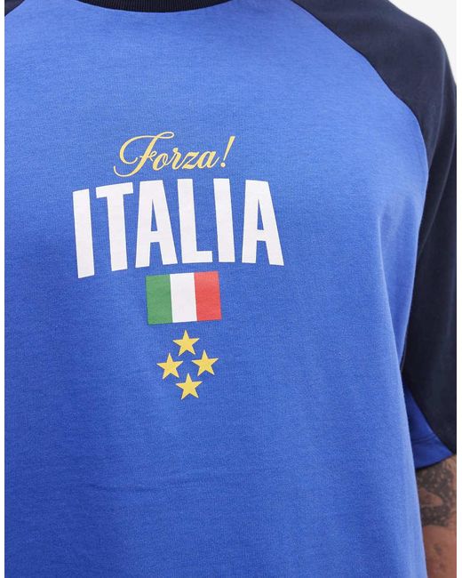 ASOS Blue Boxy Oversized T-Shirt With Italy Football Graphic for men