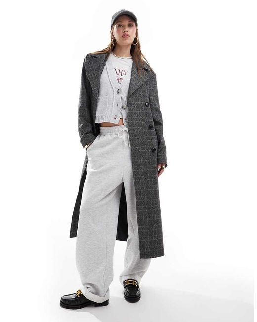 Miss Selfridge Gray Check Trench Coat