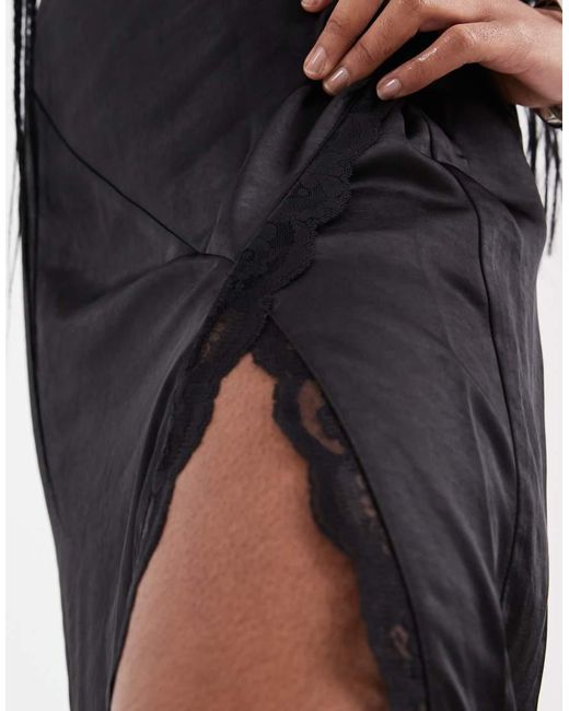 4th & Reckless White Satin Cami Strappy Lace Detail Split Front Maxi Dress