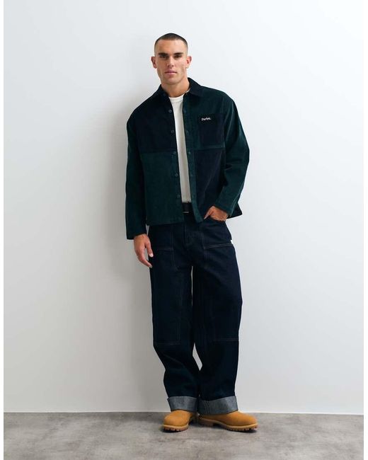 Parlez Blue Recraft Colourblock Button Up Jacket for men