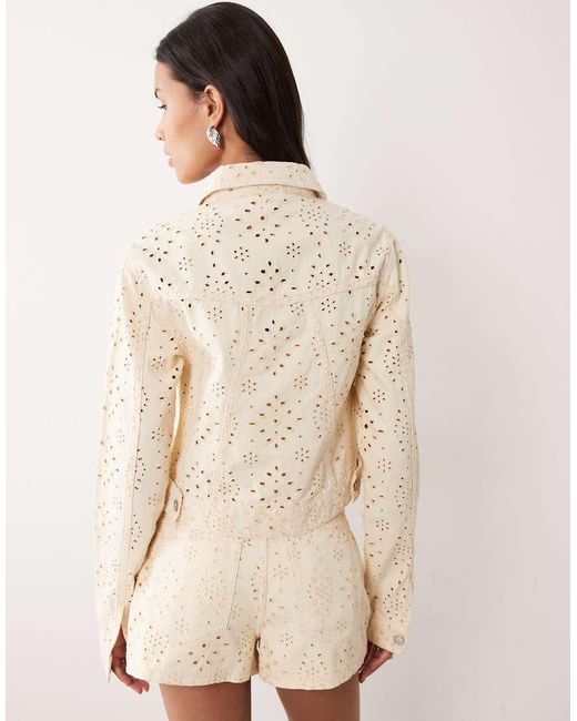 Miss Selfridge Natural Broderie Denim Jacket