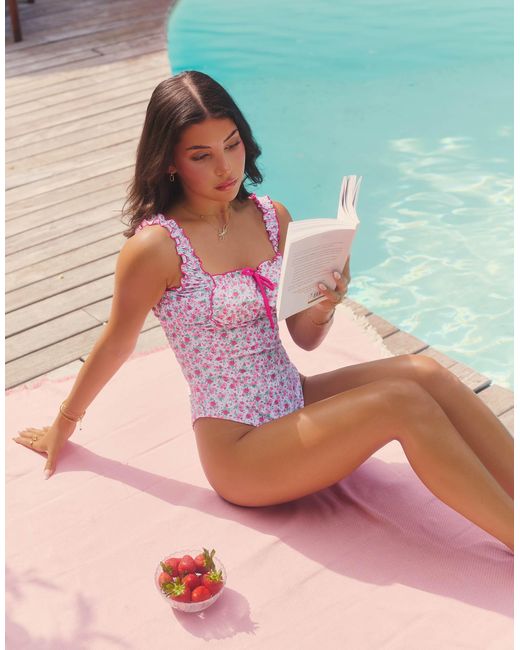 The Frolic Pink X Lydia Kara Exclusive Ruched Swimsuit With Lettuce Edge