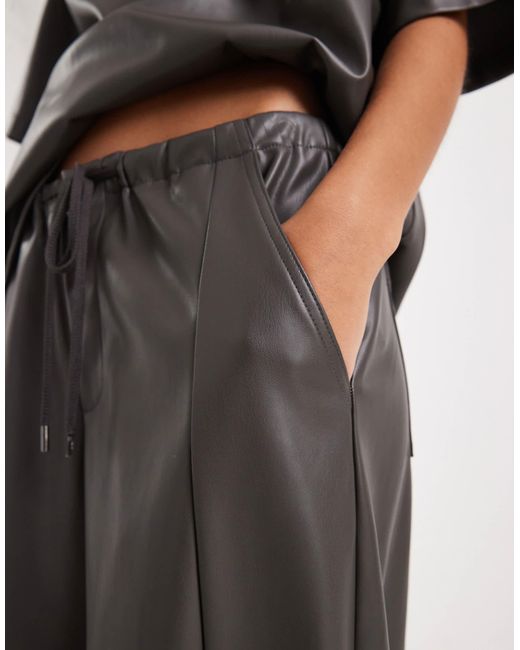 ASOS Gray Faux Leather Barrel Leg Pull On Trousers Co-ord