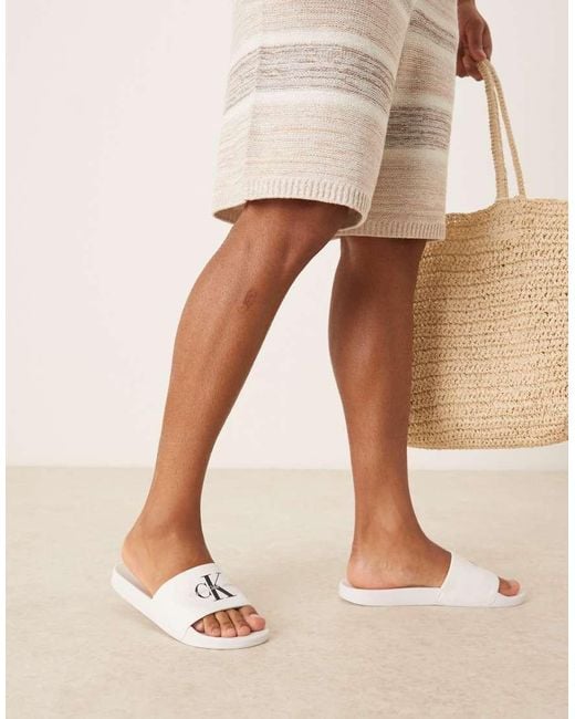 Sandalias Blancas Y Negras Con Monograma De -Blanco Calvin Klein de hombre de color Natural