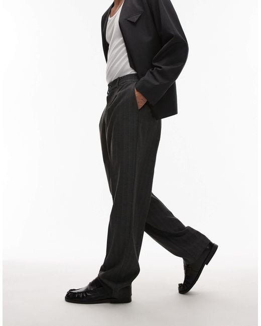 Topman White Pinstripe Wide Leg Trousers for men