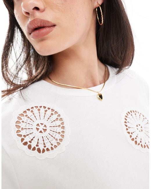 Object White Jersey T-shirt With Cutwork