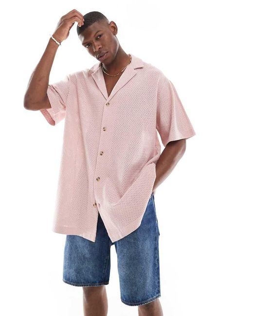 Camicia Squadrata Oversize Testurizzata di ASOS in Pink da Uomo
