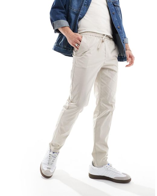 Only & Sons White Pull On Tapered Fit Trouser for men