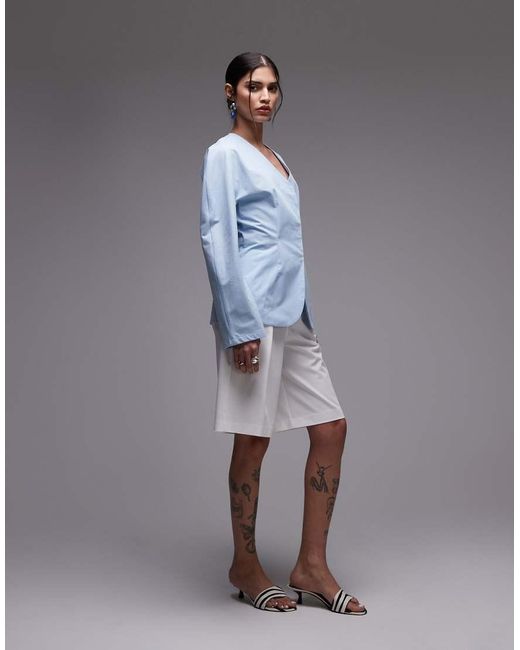 ASOS Blue Cinch Waist Cocoon Sleeve Shirt