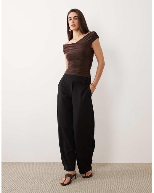 ASOS Black Soft Touch Ruched Shoulder Grazer Top